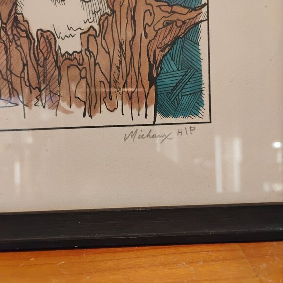 Vtg Set of 2 Whimsical Owl Art Prints Artisan Signed Michaux HIP 1976 - Picture 5 of 10